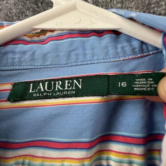 Lauren Ralph Lauren Striped Glue Red Button Up Shirt Size 16 Plus Woven Adult - Picture 9 of 14